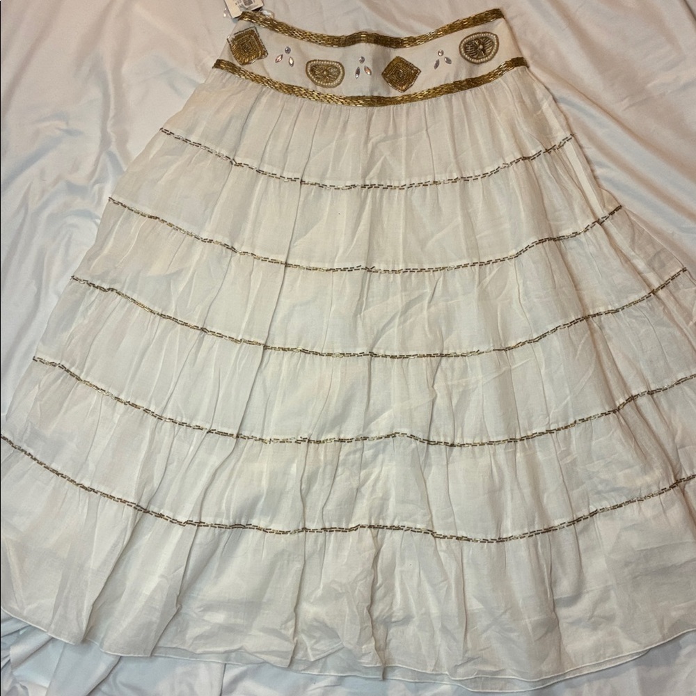 SOLD Bianca Nygard Beautiful Cream Maxi Skirt with Beads Size 8 - Picture 10 of 13